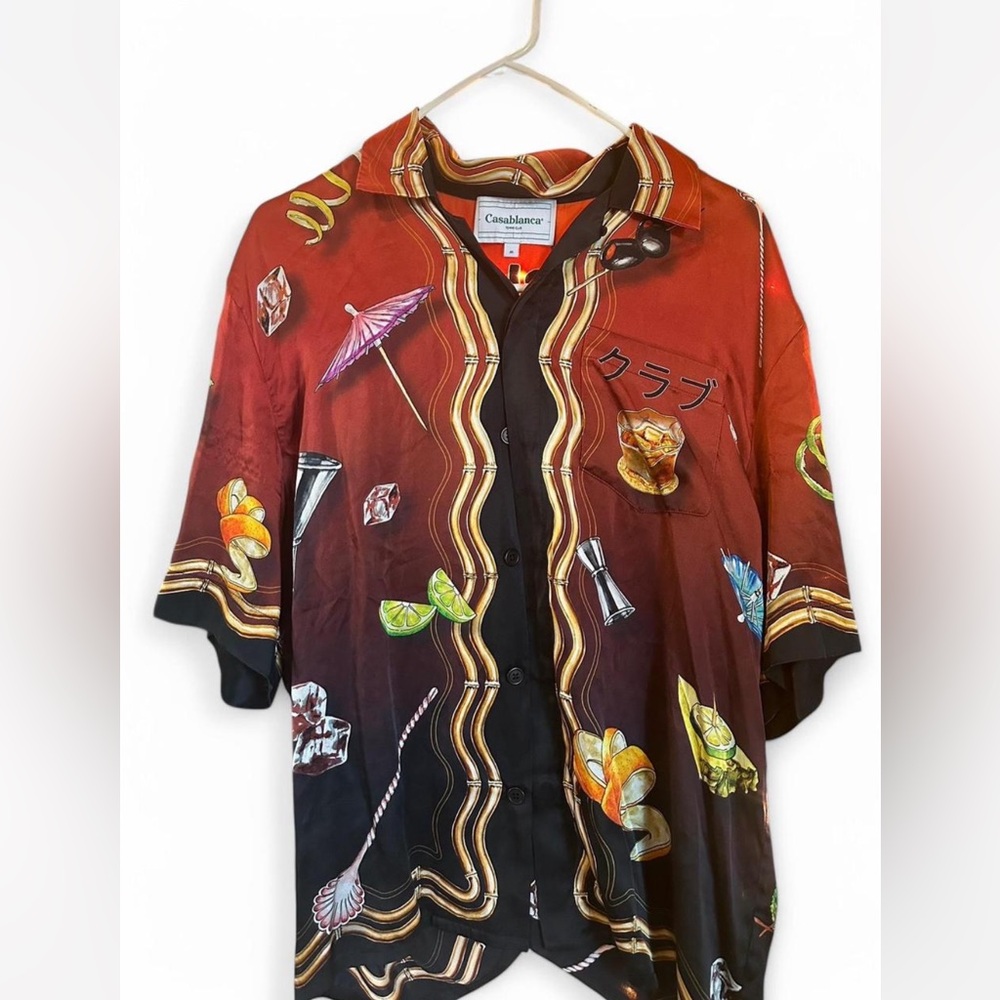casablanca tennis club red and black men’s short sleeve button down shirt